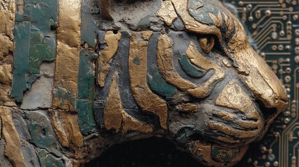 Ancient Chinese Tiger Tally Embedded with Circuit Board for Cybersecurity Exhibition