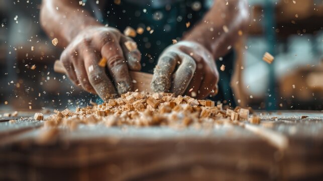 A skilled craftsman meticulously shaping wood with expert hands, showcasing the artistry and dedication involved in traditional woodworking techniques.