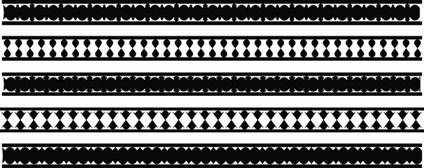 Scalloped border. illustration isolated on white background. dividers. Simple scalloped border. Repeat cute vintage frill ornament. Texture ribbons. Vector Scalloped edge seamless set. borders and