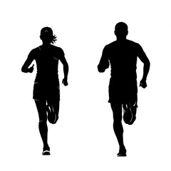 Male and Female Runners Back View Silhouette

