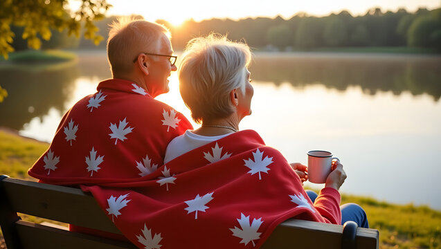 Sunset Serenity: Couple'S Lakeside Embrace be.Generated with AI - Powered by Adobe