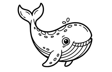 Obraz premium Cute cartoon whale outline with a spouting blowhole and smiling face, ideal for children's coloring pages or educational ocean themes