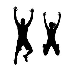 Jumping Silhouettes Man and Woman Leaping

