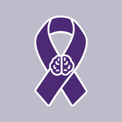 Alzheimer’s Awareness Vector with Brain, Heart, Helping Hands, and Purple Ribbon – Flat Solid Color Medical Design for Memory Loss and Dementia Support