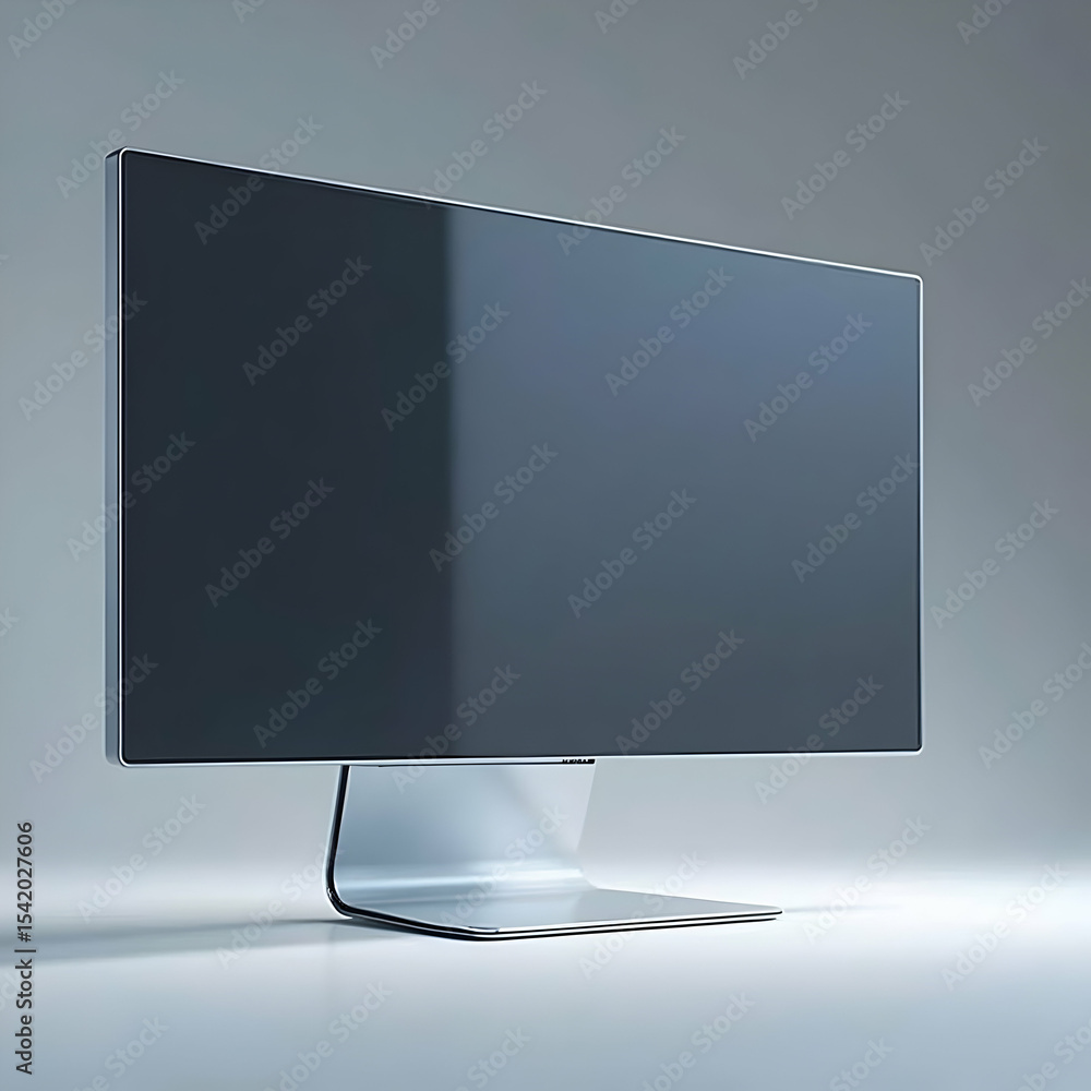 Poster modern display monitor with silver stand isolated on background