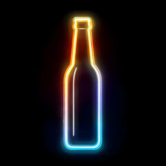 Neon illuminated beer bottle with vibrant colors against a black background, ideal for nightlife and beverage promotions.