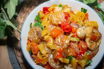 Spicy Indonesian Seblak Street Food With Colorful Toppings