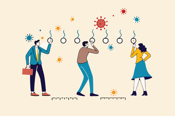 Social distancing, people keep distance in public transportation to protect from COVID-19 coronavirus outbreak spreading concept, people keep distance away in the train or bus with virus pathogens