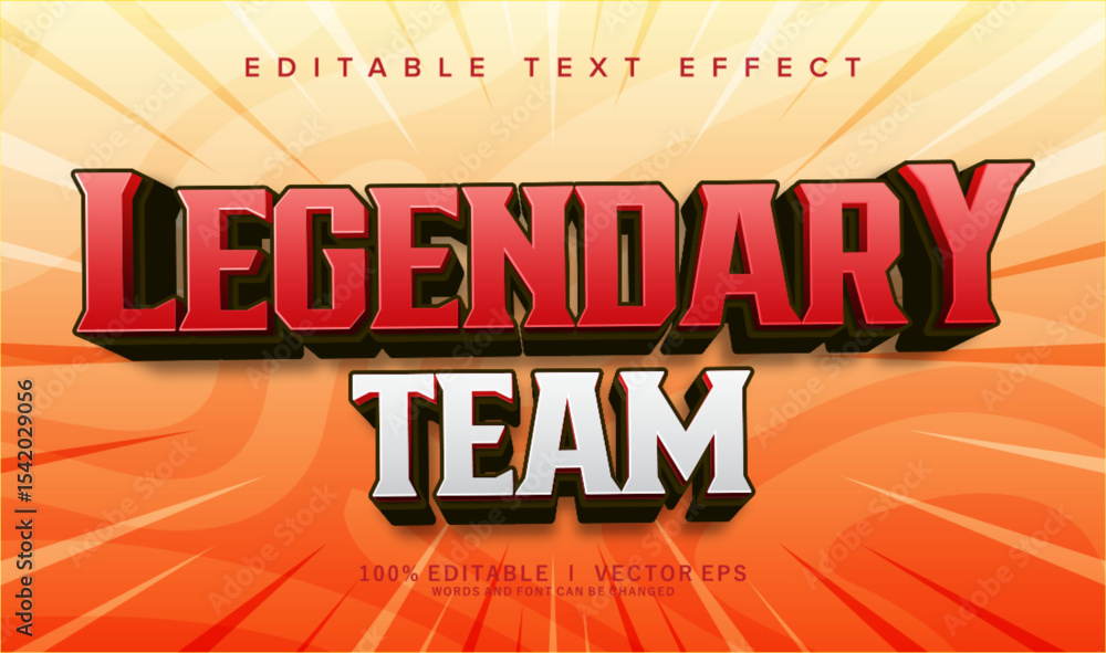 Aufkleber legendary team vector text effect with modern style design
