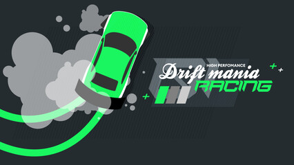 Top view of a drifting car in flat vector