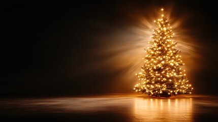 An enchanting Christmas tree adorned with lights, creating a warm and inviting atmosphere that evokes feelings of joy, celebration, and holiday spirit in a darkened space.