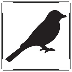 Bird Silhouette - Simple Black Bird Icon Perched on Branch - Nature, Wildlife, and Animal Vector for Logos and Illustrations