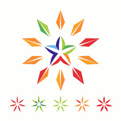 Abstract Starburst Logo with Multi-Colored Segments for Modern Branding, Creative Visual Identity, Dynamic Corporate Design, and Colorful Vector Projects