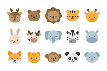 Vector illustration of Cute Animal Head theme icons in Flat Style