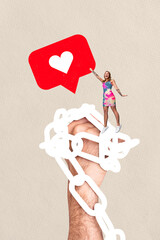 3D collage poster template artwork sketch of hand gesture fist up chain internet social blog app...