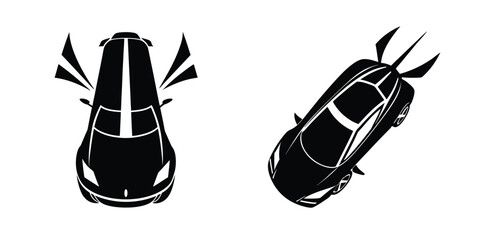 Creative Bird’s-Eye Silhouette of a Sporty Sports Car Cutting Through Air on White Background