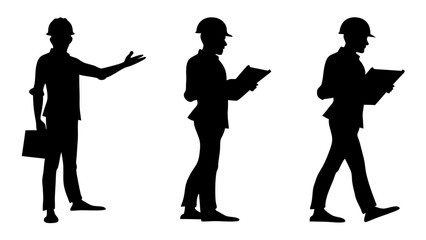 Set of engineer silhouette vector on white background