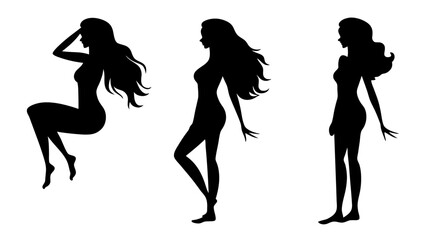 Vector set stylized beautiful women silhouettes