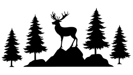 Majestic Wilderness Silhouette Stag at Dusk in Pine Forest