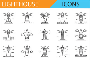Nautical Icons Featuring Lighthouses, Ships, and Ocean Themes in Vector Format