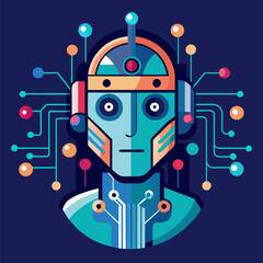 Fototapeta premium Artificial Intelligence Robot Head with Data Stream for Modern Technology and Digital Innovation Concepts