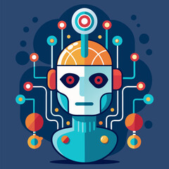 Artificial Intelligence Robot Head with Data Stream for Modern Technology and Digital Innovation Concepts