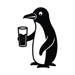 Penguin Drinking Beverage silhouette vector  Illustration