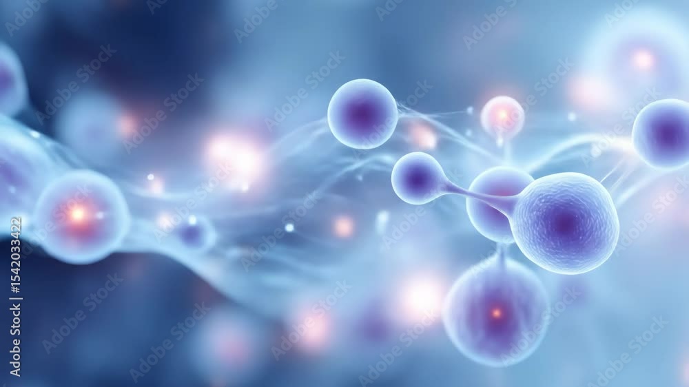 Aufkleber abstract cell and neuron structure with light particles. medical research science and technology con