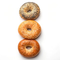 Bagel Variety Stacked Poppy, Sesame Seed Rings on White, Breakfast ,Bakery
