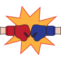 In the battle between red and blue, red gloves and blue gloves collide. Red vs Blue. Red and blue battle.