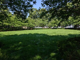 Pumphouse park near Brookfield Marina in Battery Park City in late spring, New York - June 2025