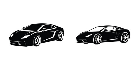 Symbol of a Sleek Sports Car Launching in Three-Quarter Front View Flat Silhouette on White Background