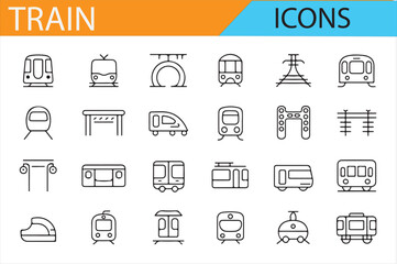 Complete Set of Rail Transport and Train Icons for Transportation
