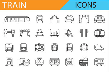 Outline Icons of Trains, Stations, and Signage for Travel Design