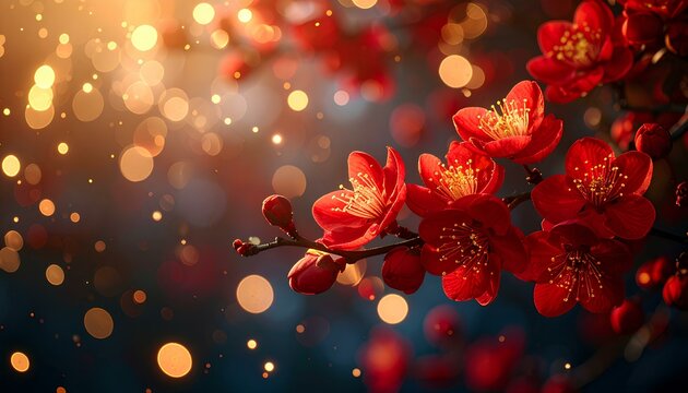 red flowers on bokeh light background
