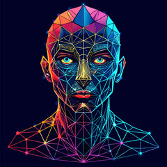 Abstract Human Face Made from Fragmented Glowing Elements Collection Featuring Futuristic Design, Digital Art, Modern Vector Illustration, and Creative Concept
