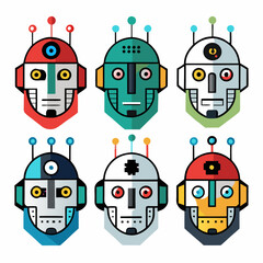 AI Robot Head Logo Collection Featuring Digital Circuits, Futuristic Design, Artificial Intelligence, Robotics, Tech Innovation, Smart Machine, and Modern Vector Icons Set