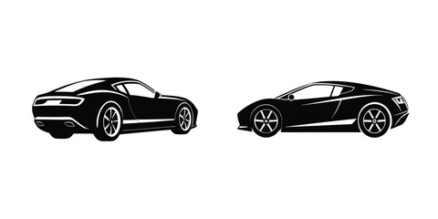 Concept Showing a Sleek Sports Car Launching in Three-Quarter Rear View Flat Silhouette on White Background