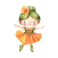 Whimsical Cartoon Ballerina Princess in California Poppy Dress