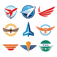 Airline Logo Collection Featuring Airplanes, Flight Icons, Wings, Travel, Aviation, Globe, Sky, Airline Branding, and Modern Vector Emblem Set