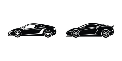 Minimal Silhouette of a Sleek Sports Car Charging Ahead Flat Design on White Background