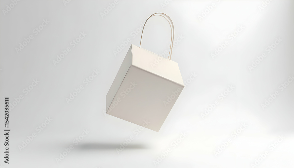 Poster white paper box floating in air with handle