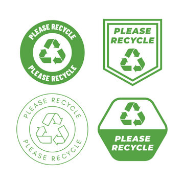 Set of Green Please Recycle Badges &ndash; Eco Label Vector Collection