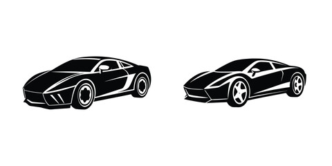 Naklejka premium Dynamic Silhouette of a Sculpted Sports Car Speeding Forward Flat Silhouette on White Background