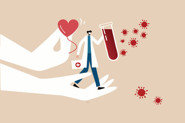 Support medical staffs, doctor, physician with love to fight COVID-19 Coronavirus outbreak spreading concept, doctor hero full of support and love holding shield to protect COVID-19 virus pathogen.