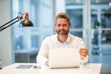 Businessman success. Freelancer man work online. Freelance working online. Man using laptop in office. Business freelancing. Man office manager. Businessman has online business. Office environment