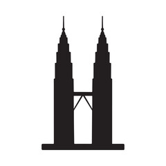 Petronas twin tower silhouette icon vector illustration on white background. Malaysia landmark design.