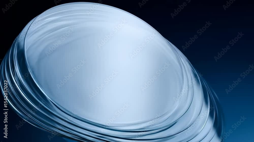 Poster abstract circular shape on dark blue background with glowing light curves. modern geometric wave pat