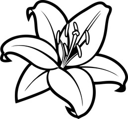 Floral lily logo vector template, elegant design in black and white, smooth curves and stylish composition for high-end or feminine brand identity.
