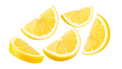 Falling lemon slice, isolated on white background full depth of field